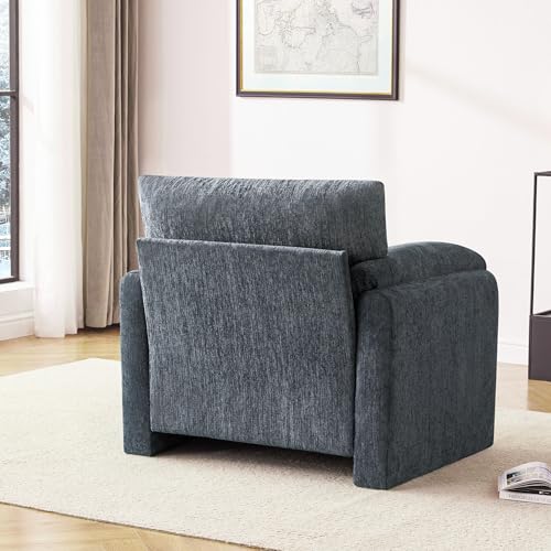 Image of Howjoe Chenille Oversized Armchair, 38.6 inch Wide Accent Chairs for Living Room & Bedroom Modern Lounge Chair, Upholstered Mid-Century Reading Chair, Comfy Living Room Chair, Single Sofa Chair, Blue
