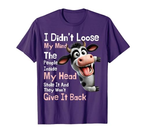 Cow I Didn't Lose My Mind The People Inside My Head Stole It T-Shirt, Men, Purple, XX-Large