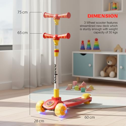 Image of Baybee Kitty Kick Scooter for Kids | Foldable Kid Scooter with 4 Height Adjustable Handle & Brake | Skate Scooters with LED PU Wheels | Runner Scooters for Kids 3 to 10 Years Boys Girls (Pink /Yellow)