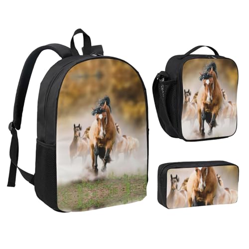 Sac à dos imprimés chevaux léger ensemble 3 pièces EdWal Noir - 2