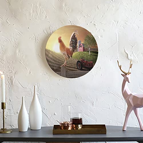 Decorative Plates, 10 Inch, The Rooster Stands On The Stake Round Display Plate, Handmade Ceramic Ornament, For Wall Hanging Living Room Bathroom Decor Gift #TOP4
