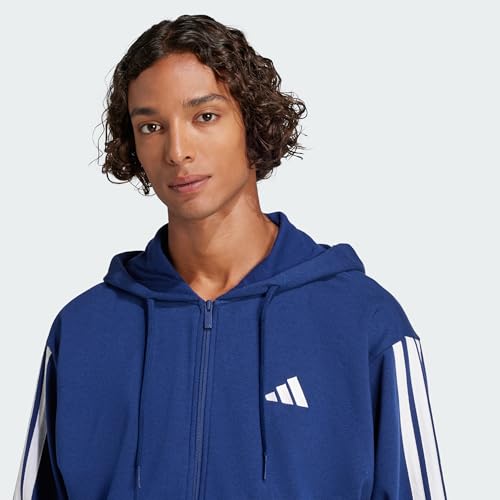 adidas Herren Essential Three Stripes French Terry Fullzip Hoodie, Dark Blue/White, M
