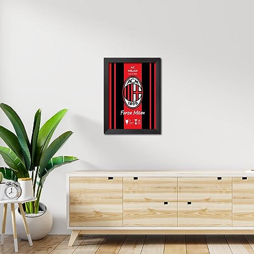 Image of TenorArts AC Milan Football Club Poster White Logo Laminated Photo Frame Painting with Matt Finish Black Textures(12 inches x 9inches)