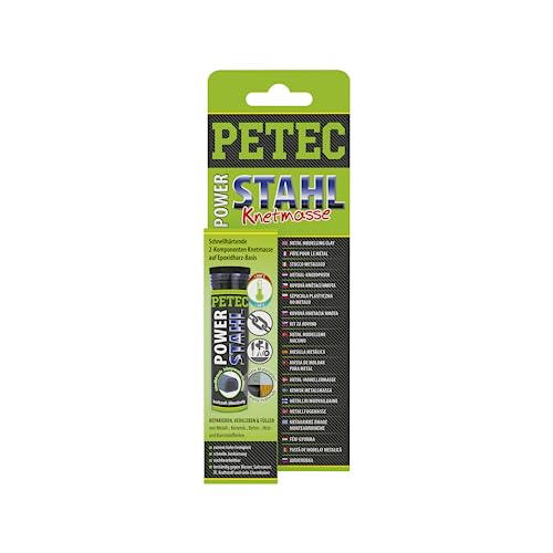 PETEC POWER Glina do modelowania ze stali epoksydowej, suszenie na powietrzu, 2 komponenty, klej do uszczelniania, napełniania, klejenia. Metal epoksydowy kit naprawczy, 50 g, masa klejąca 97450