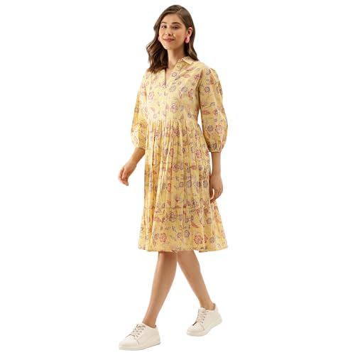 Image of Divena Rayon Cream A-Line Floral Printed Midi Dress