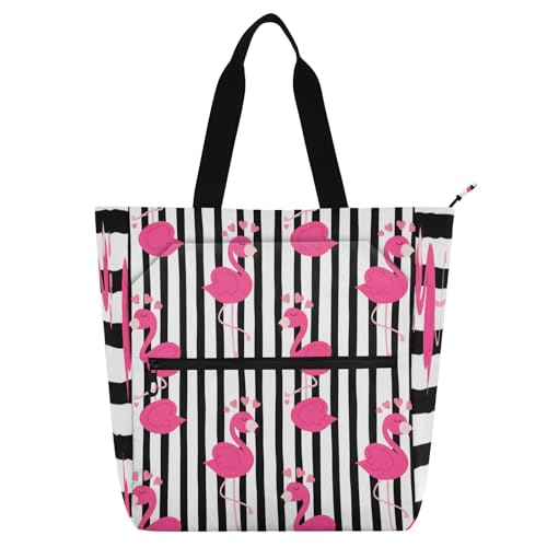 Flamingos Book Tote Bag,Large Capacity Handbag with Zipper Perfect for School,Travel,Shopping