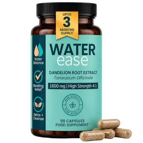 WaterEase Dandelion Root Capsules 1600mg 4:1 Extract | High Strength Supplement for Water Retention & Fluid Balance | Vegan Herbal Capsules Digestive Wellness | 90 Capsules | 3 Month Supply