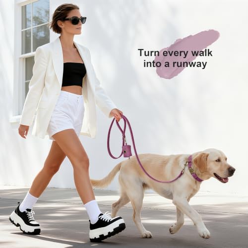Image of Didog Soft PU Leather Dog Collar for Large Dogs, Quick Release, Purple L