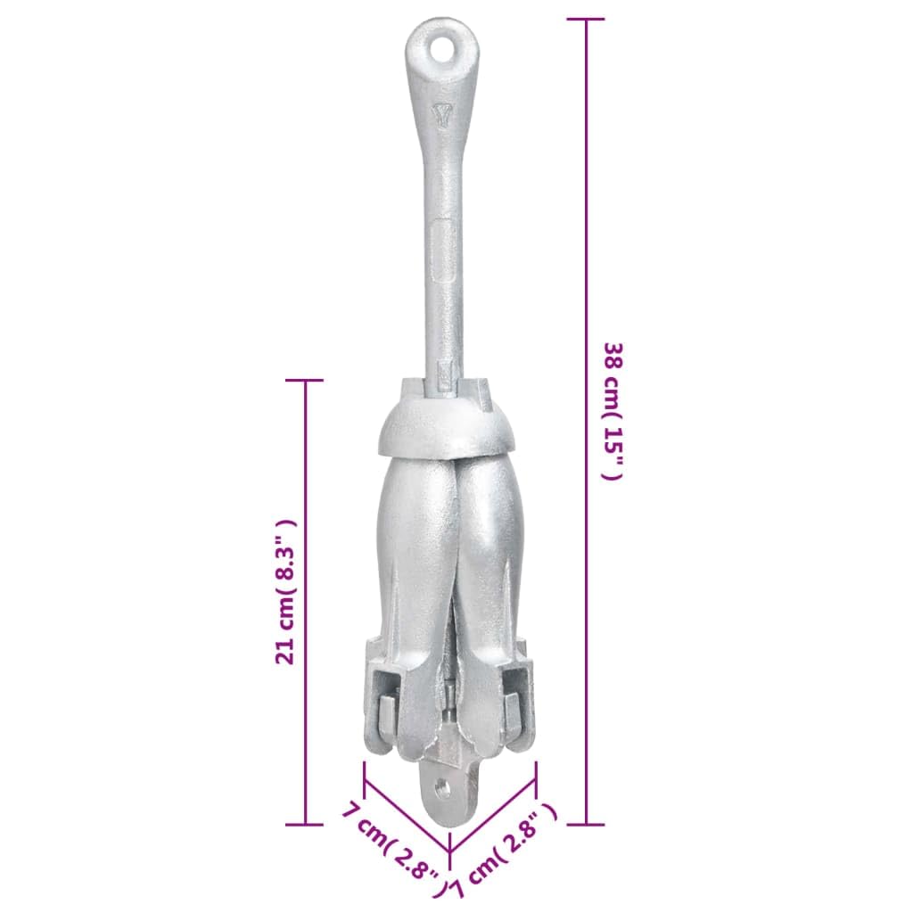 Ancoraggio pieghevole argento in ghisa malleabile 2,5 kg con 4 lamelle per barca, kayak, canoa, gommoni e yacht, pieghevole, robusto, resistente alla corrosione, ideale per ancoraggio e posa
