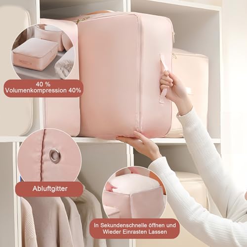 Ultra Platzsparender Selbstkomprimierender Organizer, Neuest Komprimierender Beutel,Bewegliche Organizertaschen für bettdecken,Selbstkomprimierender Organizer für Bettdecken, Kleidung, Decken (Rosa)