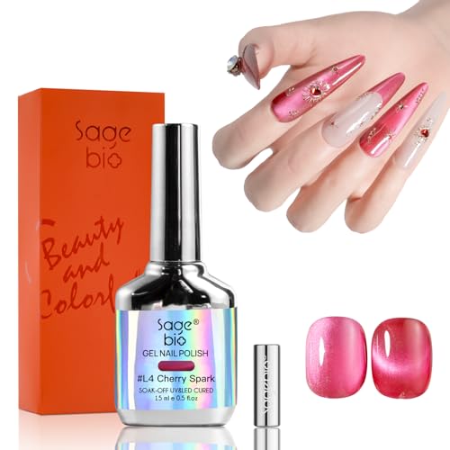 SAGEBIO Cat Eye Gel Nail Polish, 15ml Magnetic Gel, High-Gloss 3D Effect with Magnet Stick, Long-Lasting, Easy Application for DIY Manicures, 02