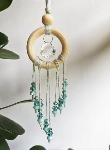 Mannikin Dream Catcher Suncatcher, Boho Style, Wooden Ring with Crystal Beads, Teal, Handmade, for Window and Wall Decoration Car Hanging Ornament Car Pendant-image-39