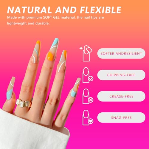 Medium Coffin Nail Tips - 504Pcs 12 Sizes, Medium Coffin Gel x Nail Tips Pre-building & Pre-etched Thicker Strength Acrylic Fake Nails Full Cover Extension Nail Manicure Salon Home DIY