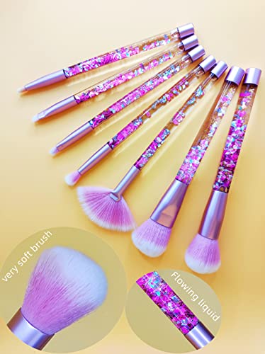 Ruigoon Unicorn Glitter Makeup Brush Set, Sparkle Fan Liquid 7Pc Foundation With Lip Eye Shadow Nose Eyebrow Blush Loose Powder In For Teen Girls Women Chirldren Kids Gift Present, Pink #TOP2