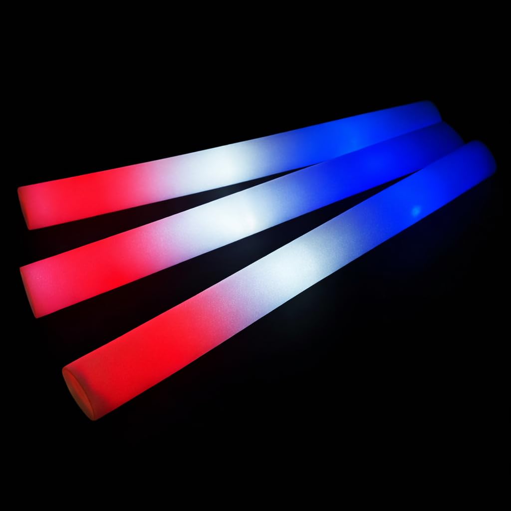 Zenda Club - Lote de 90 palos luminosos LED tricolor Francia 48 cm - rojo blanco azul - espuma de alta calidad - 3 modos flash - boda, concierto, fiesta, evento - Autonomía 8H