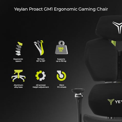 Sedia da Gaming Ergonomica Proact GM1 Reclinabile 90°-135° | Schienale, Braccioli e Altezza Regolabili | Rotelle PU 360° Silenziose | Alluminio 370mm | Supporta a 150kg | Ideale Lavoro e Videogiochi - Sedia gaming - Immagine 9