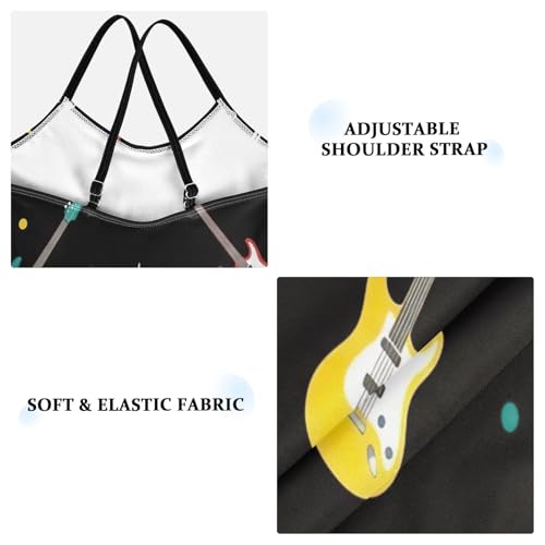 Girl Bathing Suits Beach Swimsuit Girls 3-10 Y with Adjustable Shoulder Strap, Cute Colorful Guitars Black3