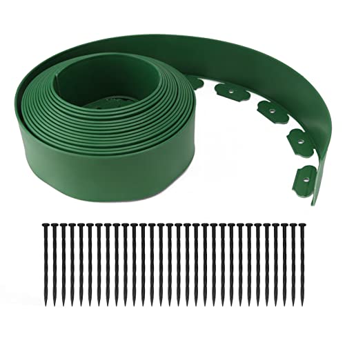 Kit de Bordes de Paisaje PE, Borde de jardín de Pared Alto sin excavación con estacas para césped, Cama de Flores, Patio de Hierba (Verde)