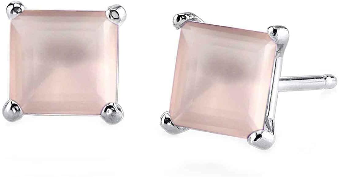 Choose Your Gemstones Sterling Silver Stud Earrings for Women Girls, Designer Princess Cut 4-Prong Basket Set, Post with friction back, Birthstone Chakra Healing Jewelryÿ