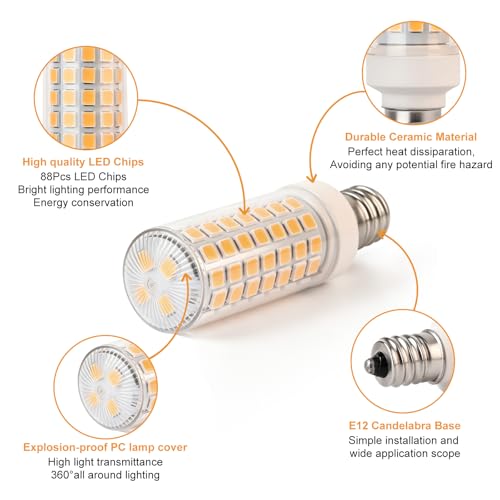 E12 LED Bulb 6W Equivalent to 60W Incandescent Candelabra Bulbs Soft White 3000K 900 Lumens Non-Dimmable, Pack of 5 — view 3