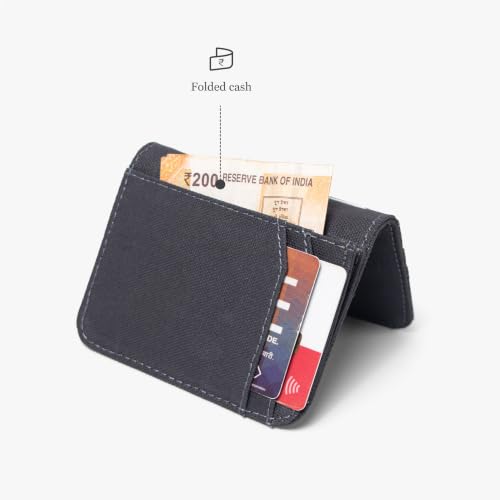 Image of Bellblock Mini Sleeve Canvas Card Holder for Men /Women | Slim Handcrafted Bifold Card Wallet | Holds Upto 7 Credit /Debit /ATM Cards & Folded Cash | Grey
