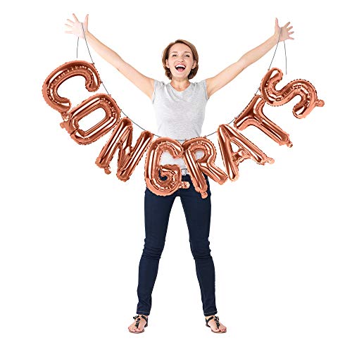 Metallic Congrats Balloons Banner Rose Gold 16 Inch Foil Mylar Congrats Balloons Class of 2022 Party Supplies 2022 Graduation Decorations