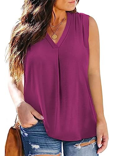 Image of Eytino Womens Plus Size Tank Tops Summer Sleeveless V Neck Casual Loose Chiffon Blouse Office Work Shirts(1X-5X)