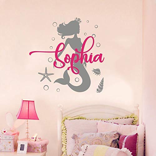 Mermaid Wall Decal Name Sticker Personalized Girls Name/Baby Girl Name Nursery Wall Decor/Personalized Custom Name Vinyl Wall Art Decal Sticker/Teen Girls Name Bedroom Decor vs76