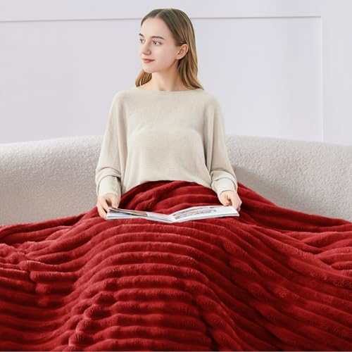 Image of BEDELITE Ribbed Full Size Blanket for Bed, Burgundy, 84 inchx90 inch