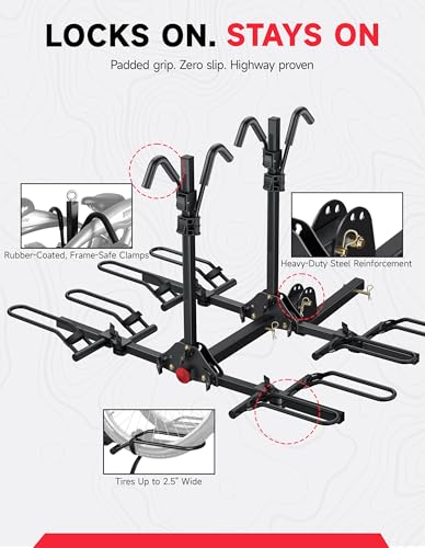 Image of Young 4-Bike Rack Hitch Mount Platform Style Carrier for Cars Trucks SUVs Minivans with 2 inch Hitch Receiver, 4 Bikes X 40 lbs (160 lbs Total) Load Capacity for 2 inch Receiver