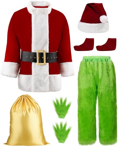 Suroomy Green Christmas Costume for Men Halloween Costumes Adult Santa