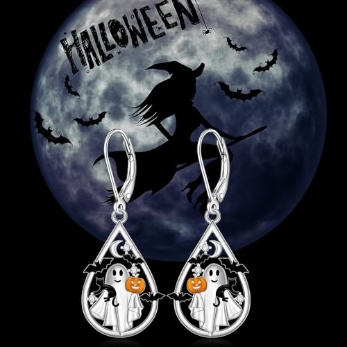 Halloween Earrings for Women Bat Ghost Earrings Sterling Silver Halloween Ghost Dangle Black Cat Moon Earring Spooky Holiday Jewelry3