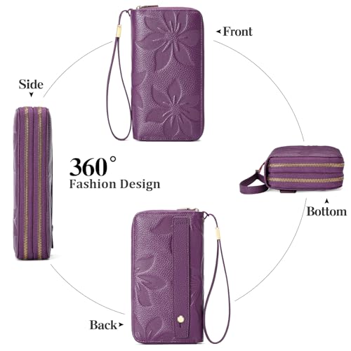 GAEKEAO Wallet for Women Clutch RFID Blocking Wristlet Leather Purse Large Capacity Credit Card Holder with Grip Hand Strap