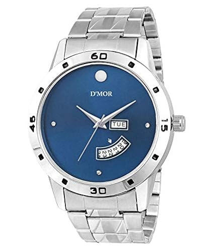 Blue Diamond Studded Watch time and Date with Day Display