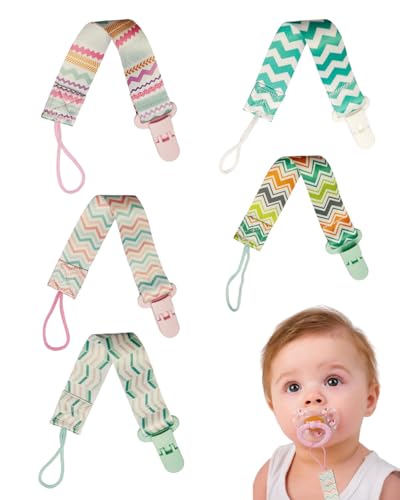 ZEXIJOW Set 5 Chupetero de clip para Bebé,Ajustable Cadena Chupete Bebe,Cadena de Chupetes para niños y niñas,Diseño de Una Pieza,Sin BPA,Protege a tu bebe,Multicolor (J)