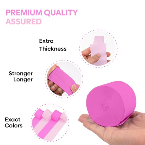 Image of 4 Hot Pink Streamers, 328ft Pack of Crepe Paper Party Decorations