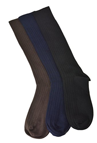 Sierra Socks Mens 3 Pair Pack Classic Dress Over the Calf Cotton Slim Fit Ribbed M33003