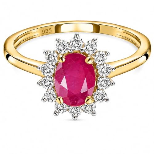 Image of Princess Diana Inspired Halo Birthstone Ring for Women Girls | Pure 925 Sterling Silver with AAA+ Natural Gemstone | 18K Gold-Plated | Best Gift for Birthday, Anniversary, or Valentine�s Day