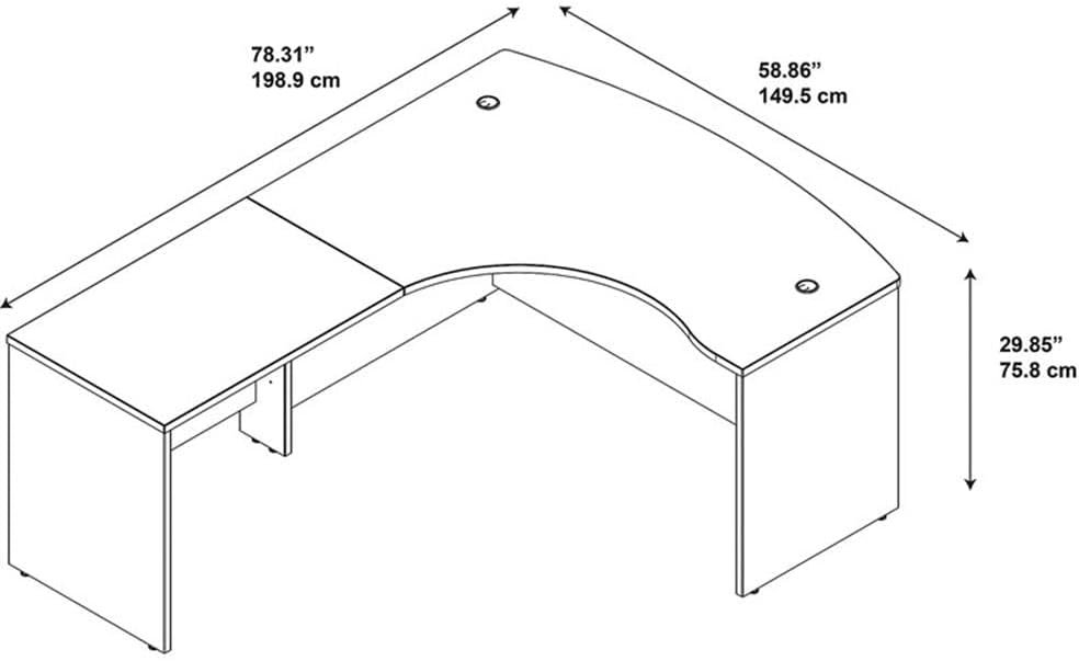 Bush Business Furniture Series C Elite 60W x 43D Left Hand Bowfront Desk Shell with 36W Return in Mocha Cherry