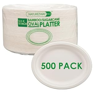 12.5″ x 10″ Disposable Platters (500 PACK) – Premium Bamboo & Sugarcane Tableware – Restaurant Grade Quality – Eco-Friendly, Compostable, Tree Free Serving Solution