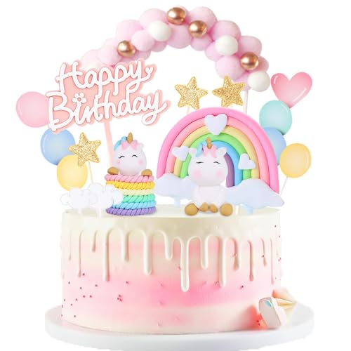 AODIGEGE 21PCS Unicorn Cake Toppers Unicorn Cake Topper Decorations Rainbow Smiling Angel Cake Toppers for Girls Kids Boy Birthday Party
