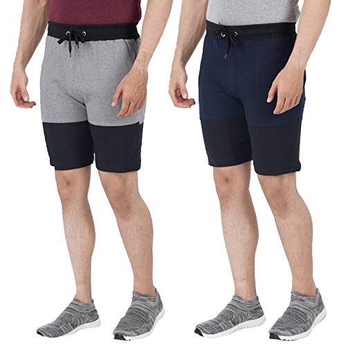 Buy ANKKAL Mens Cotton Shorts with Zipper Pocket Set of 2 Pieces(Grey