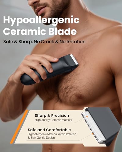 Afeitadora Corporal Masculina Depiladora Corporal Hombre: IFANZETECH Maquina Depilar Hombre con 2 Cuchilla Cerámica Desmontable para Axilas, Pecho, Piernas y Genitales, IPX7 Impermeable, Seco y Húmedo - imagen 7