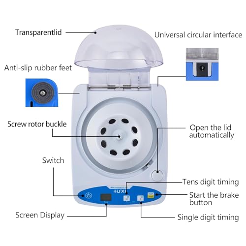 Mini Centrifuge Machine 6000rpm LCD Digtal Lab Centrifuge with Adjustable Time Fixed Speed and 2 Interchangeable Rotors for 8x0.2/0.4/0.5/1.5/2.0ml Centrifuge Tubes Low Noise-Not for Blood Samples
