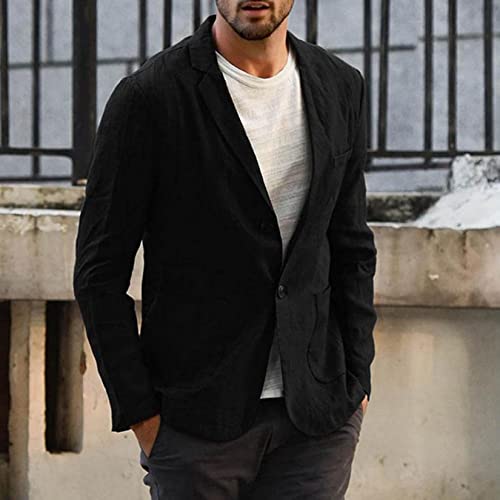 Dawwoti Jaqueta masculina de linho, um botão leve blazer outono casaco esportivo, blazer para homens