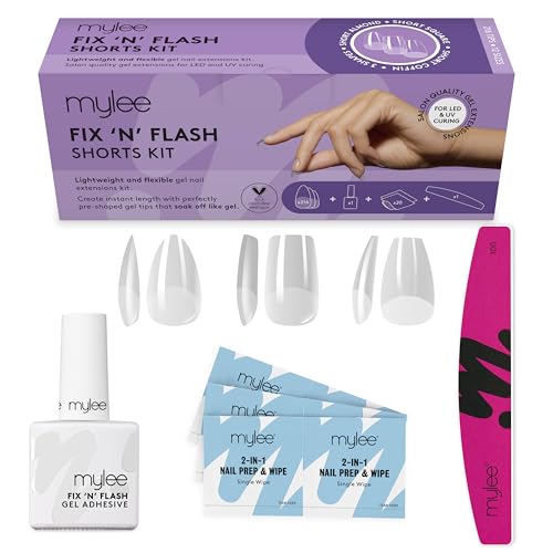 Mylee Fix N Flash Soft Gel Tips Shorts Kit 3 shapes 216pcs Almond Square & Coffin Includes Gel Prep Wipes & Half-moon Nail File Full Cover Nail Art Extensions Flexible & Resistant (10ml)