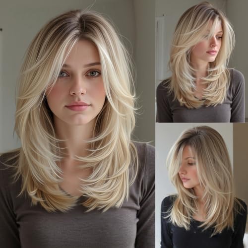 Umbrion Ombre Platinum Blonde Medium Long Shoulder Length Straight Human