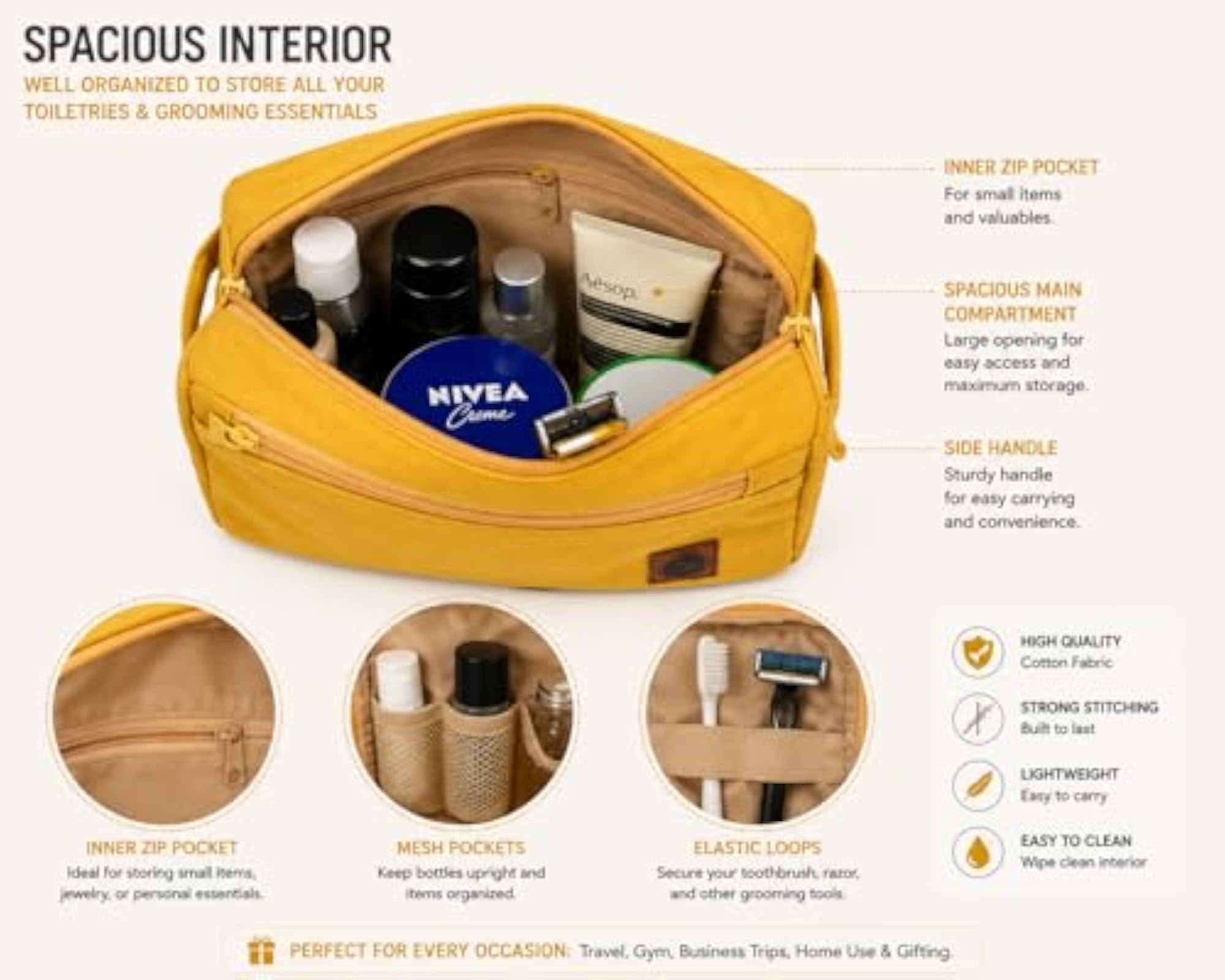 Yellow Toiletry Bag for Men & Women