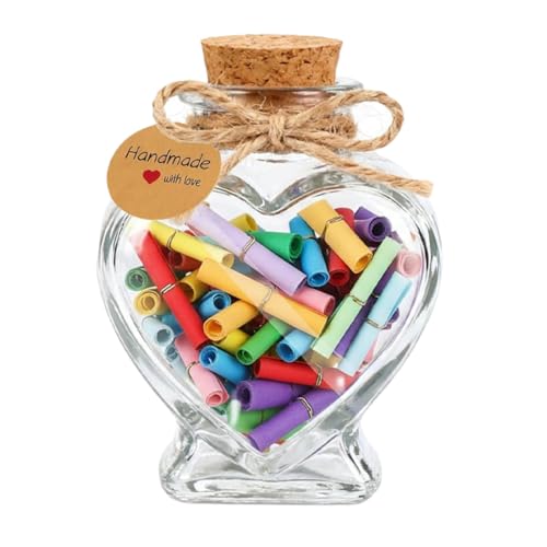 Traurige Coffret cadeau romantique en forme de cœur, bouteille en verre avec 50 rouleaux de papier, corde de chanvre et paillettes étoilées, boîte...