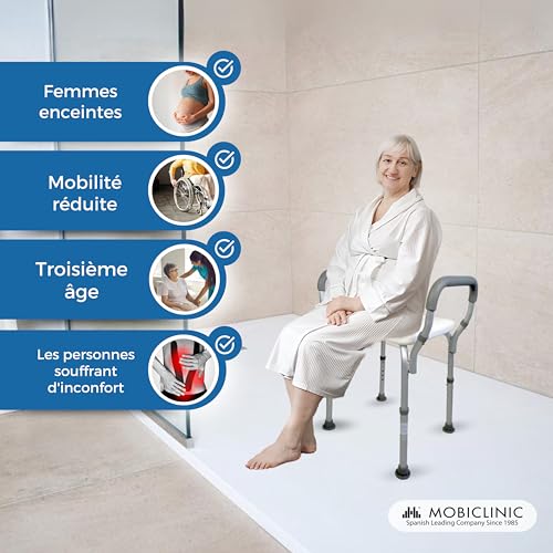 Tabouret de douche réglable avec accoudoirs Mobiclinic